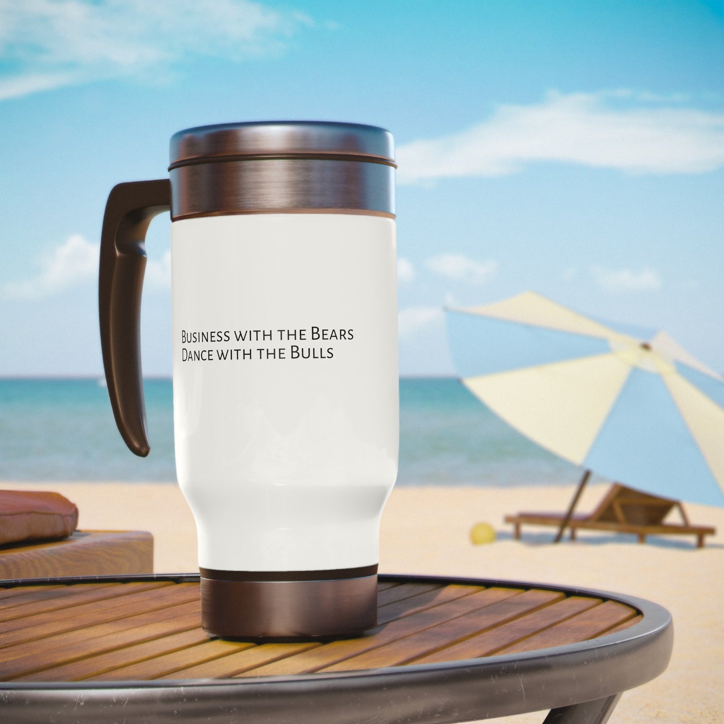 Business With the Bears Stainless Steel Travel Mug with Handle, 14oz