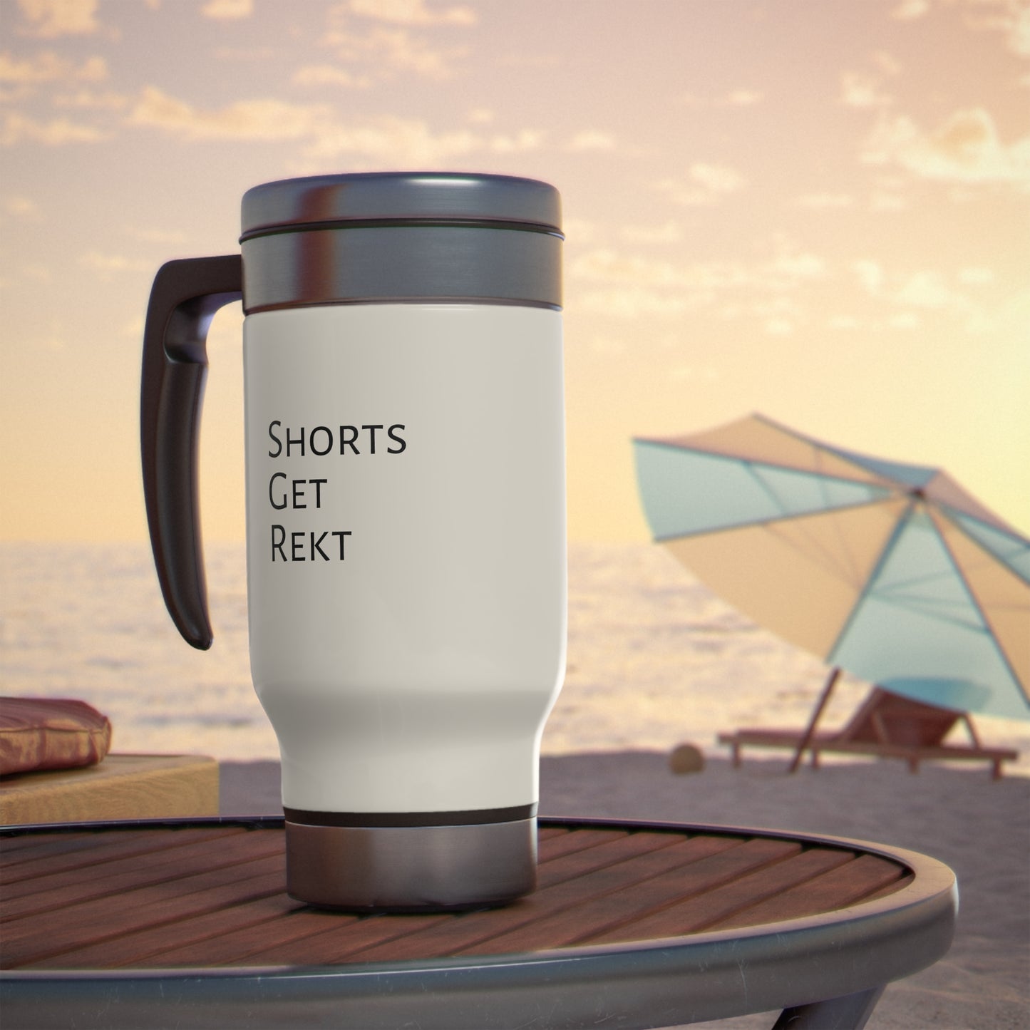 Shorts Get Rekt Stainless Steel Travel Mug with Handle, 14oz